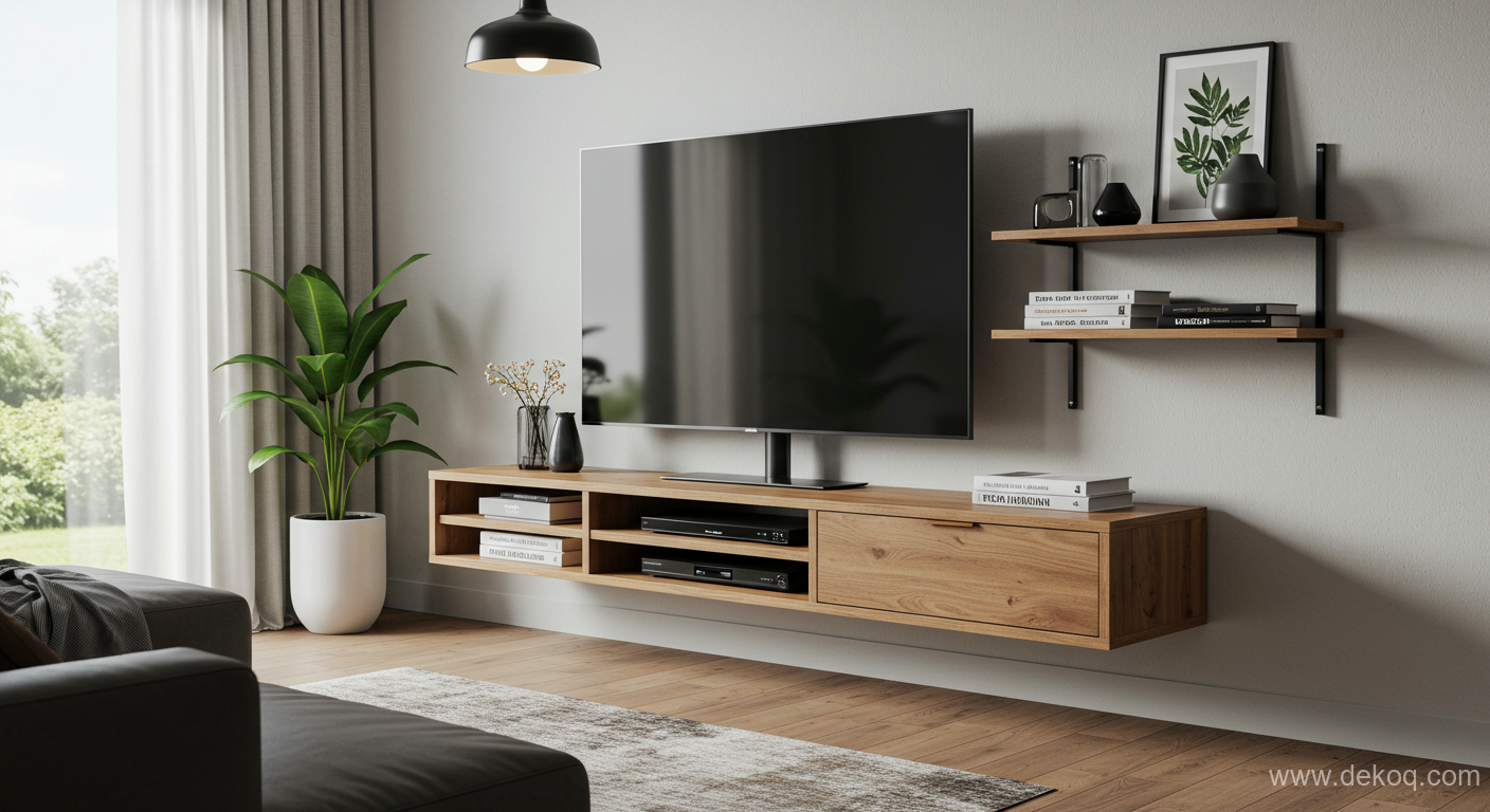 Floating Entertainment Center - wall-mounted TV cabinet - The Floating Media Console A Detailed Design and Feature Guide - Elevate your space - Dekoq | Modern Interior Design Inspiration