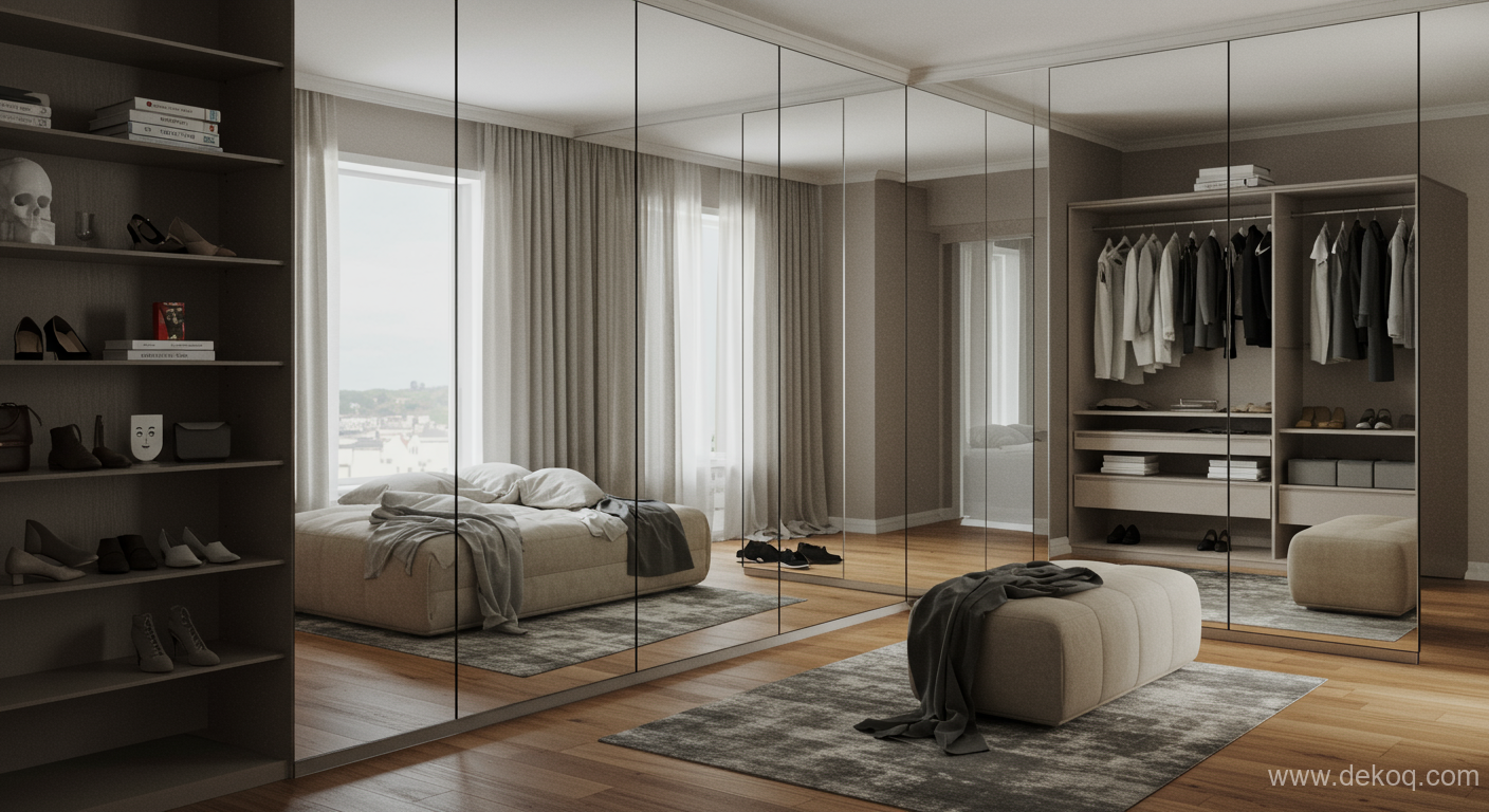 Reflective storage wall - mirrored wardrobe - The Reflective Monolith Anatomy of a Seamless Mirrored Wardrobe - Dekoq | Interior Design Ideas & Home Inspiration