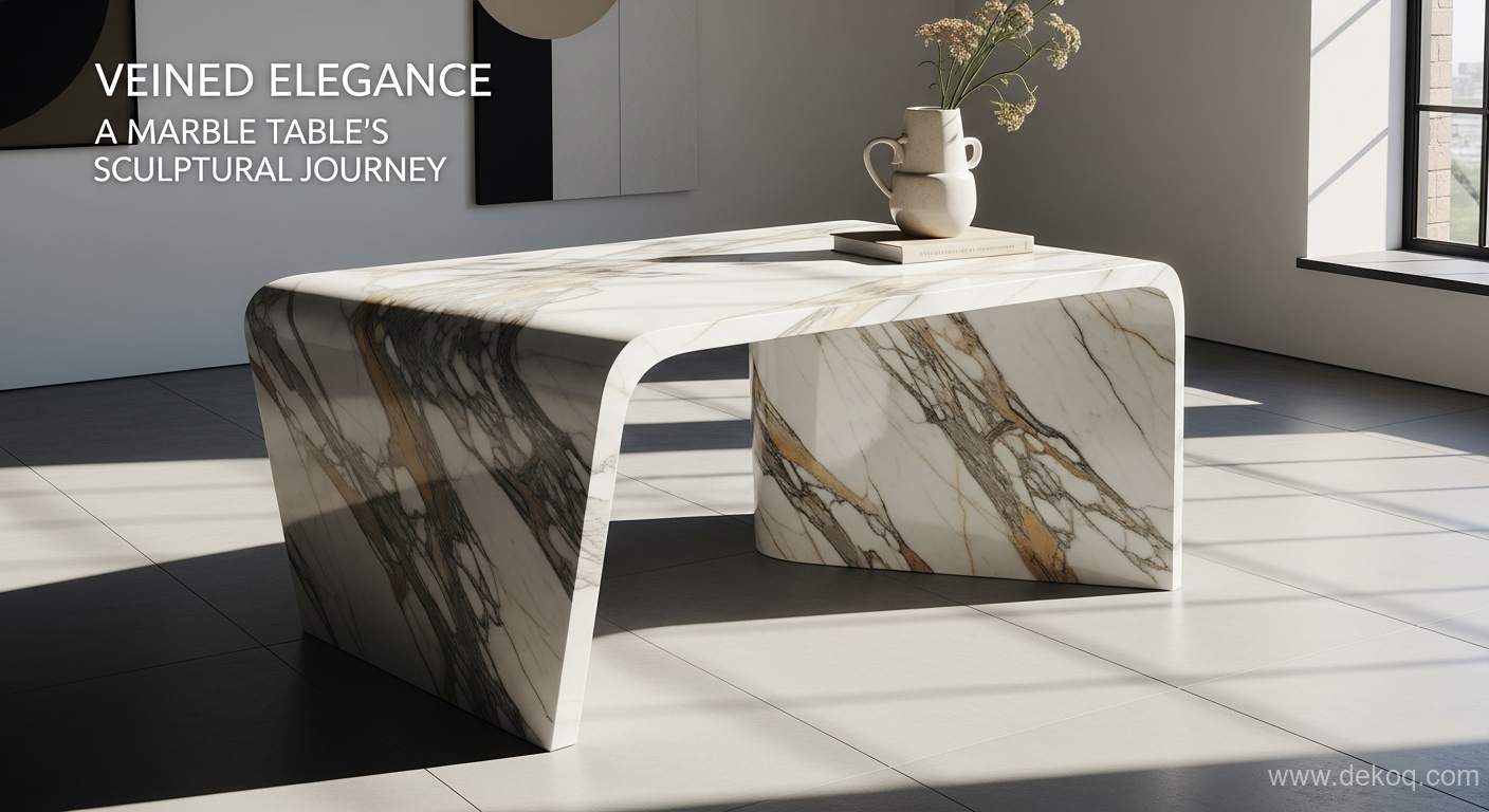 Marble table elegance - marble table - Veined Elegance A Marble Table's Sculptural Journey - Discover exquisite journey - Dekoq | Interior Design Ideas & Home